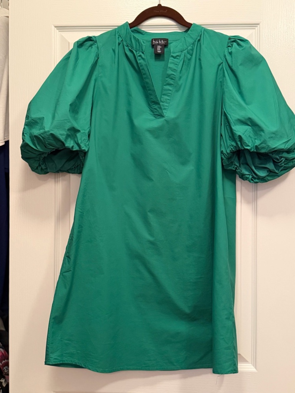 Nicole Miller Teal-Green Puff Sleeve Mini Dress